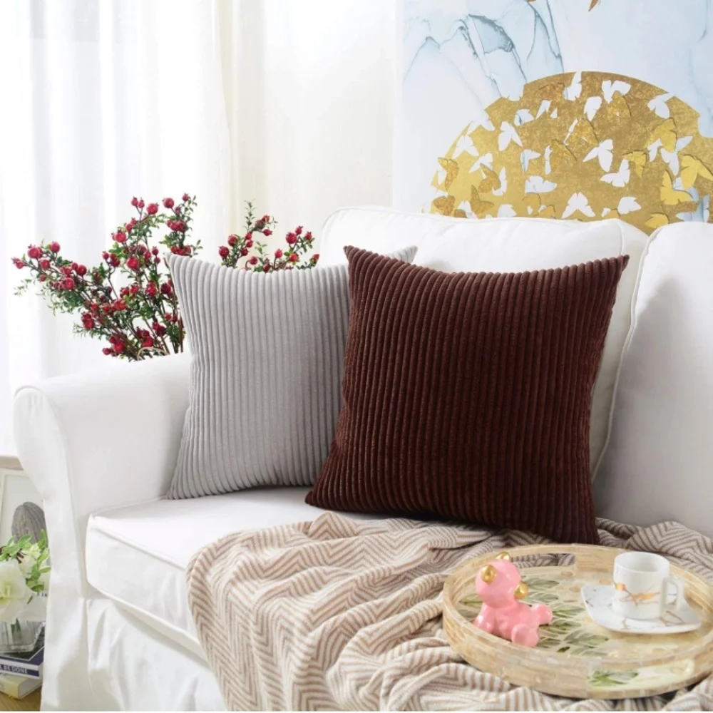 Luxury Home | Rustic Chocolate Brown Soft Corduroy Striped Throw Pillow Covers